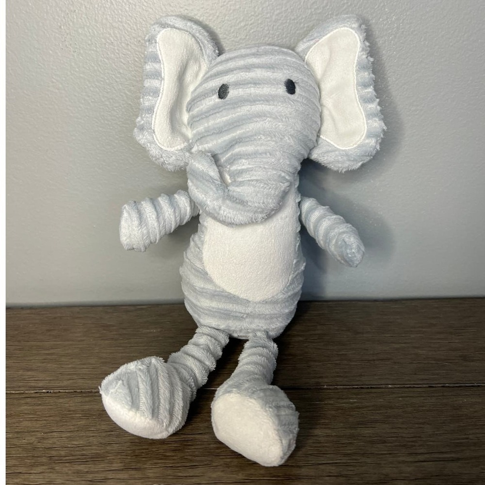Chick Pea Elephant Plush Blue White Ribbed Corduroy Baby Stuffed Animal Toy